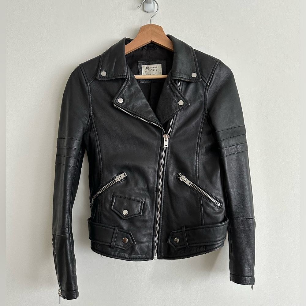 Zara Soft Creamy Black Leather Jacket